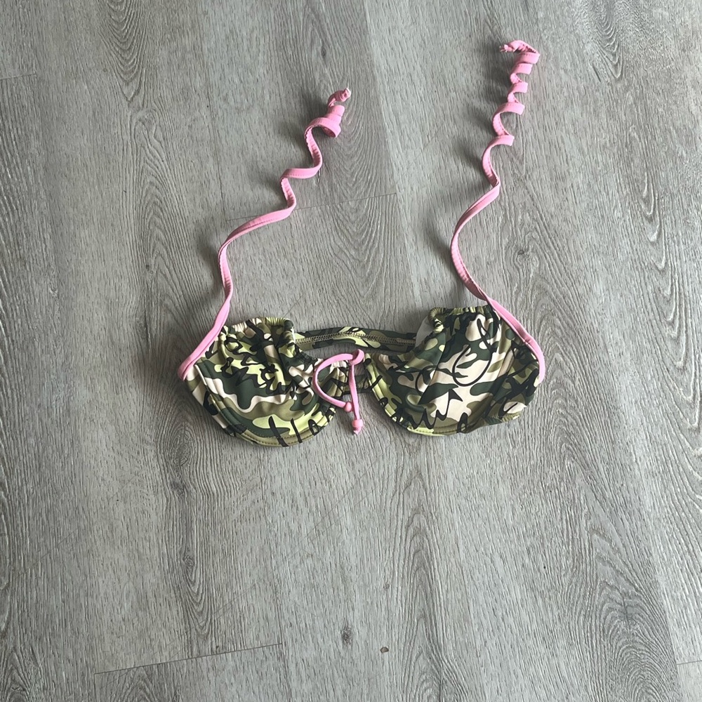Camouflage Bikini Top with Pink Straps